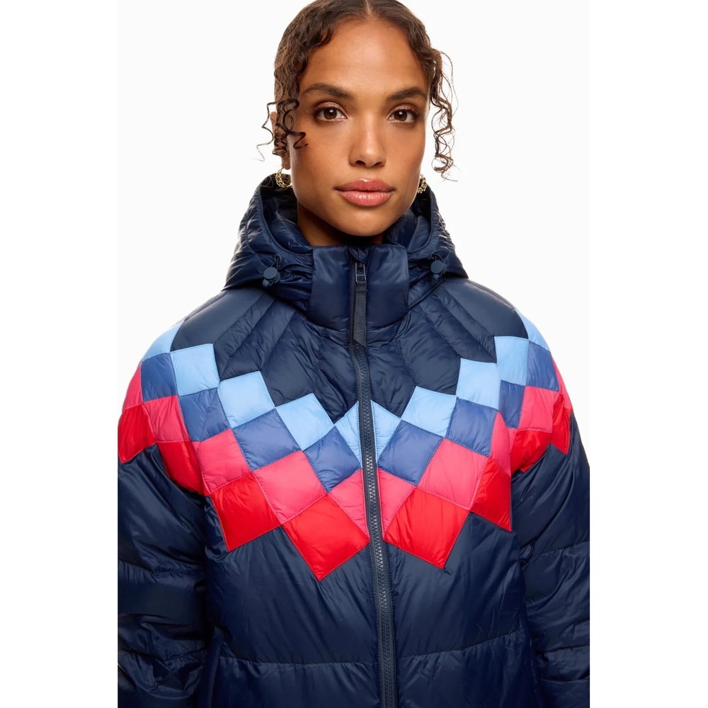Marine Layer Archive Womens XL Puffer Jacket Navy Chevron Quilted Hooded - Picture 2 of 8